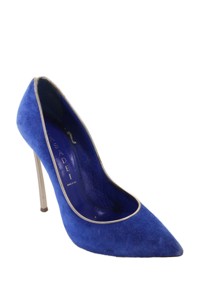 Casadei Womens Suede Pointed Toe Pump High Heels Blue Size 6.5