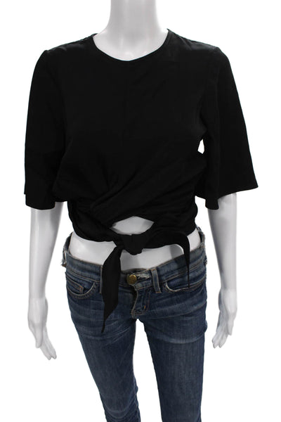Ellery Womens Cropped Black Round Neck Short Sleeve Blouse Size 0