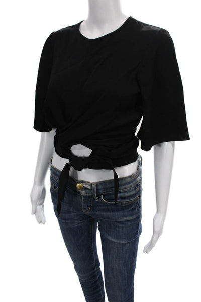 Ellery Womens Cropped Black Round Neck Short Sleeve Blouse Size 0
