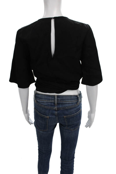Ellery Womens Cropped Black Round Neck Short Sleeve Blouse Size 0