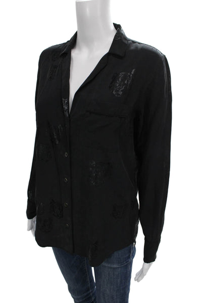 Equipment Femme Women Black Animal Print Cotton Button-Up Top Size XS Petite