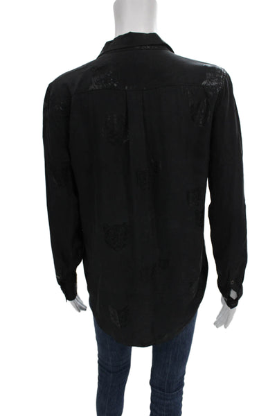 Equipment Femme Women Black Animal Print Cotton Button-Up Top Size XS Petite