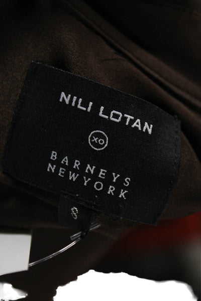 Nili Lotan Women 100% Silk Button Up Blouse Brown Collared Long Sleeve Size S