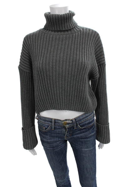 Zara Unisex Dark Gray Striped Turtleneck Pullover Sweater 100% Acrylic Size M