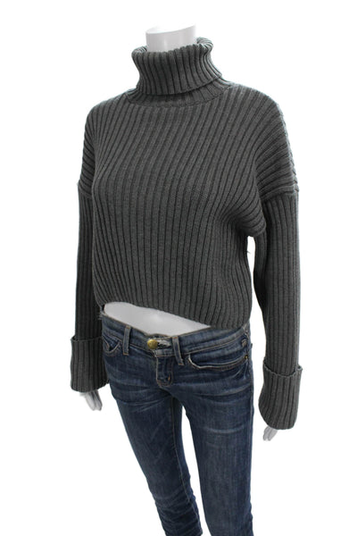 Zara Unisex Dark Gray Striped Turtleneck Pullover Sweater 100% Acrylic Size M