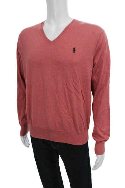 Polo Ralph Lauren Mens Red Pima Cotton V-Neck Pullover Sweater Size S