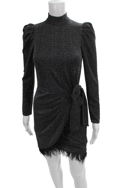 Saylor Womens Bodycon Mini Dress Black Mock Neck Long Sleeve Size XS