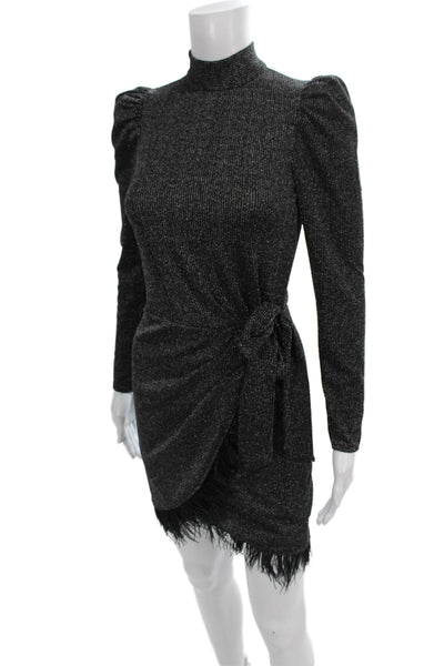 Saylor Womens Bodycon Mini Dress Black Mock Neck Long Sleeve Size XS