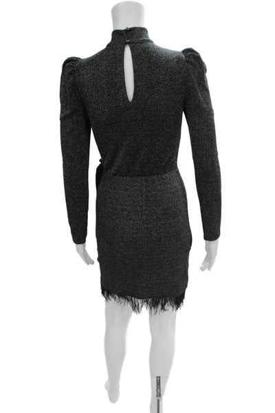 Saylor Womens Bodycon Mini Dress Black Mock Neck Long Sleeve Size XS