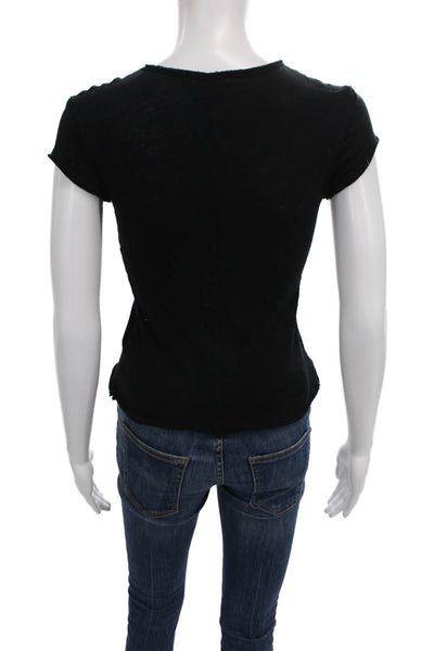 Zara Women Basic Black T-Shirt Crew Neck Short Sleeve Cotton Size S