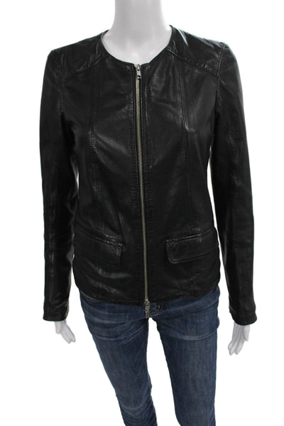 Bully Women Motorcycle Leather Jacket Black Vera Pelle Zip Size 42