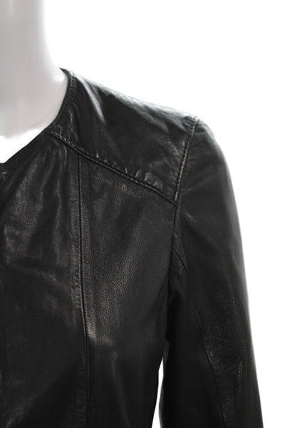 Bully Women Motorcycle Leather Jacket Black Vera Pelle Zip Size 42
