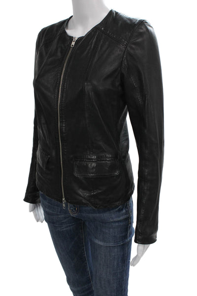 Bully Women Motorcycle Leather Jacket Black Vera Pelle Zip Size 42