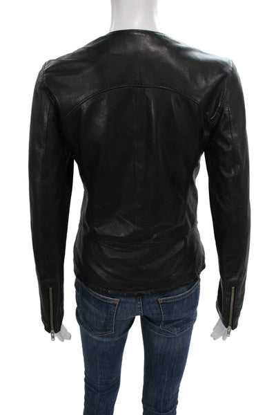 Bully Women Motorcycle Leather Jacket Black Vera Pelle Zip Size 42