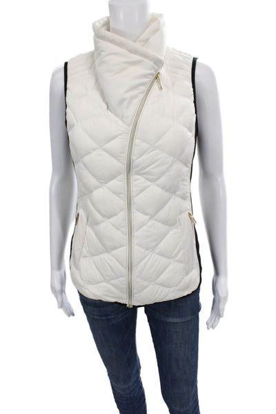 Calvin Klein Womens Quilted Puffer Vest White High Neck Zip Sleeveless Size S
