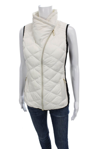 Calvin Klein Womens Quilted Puffer Vest White High Neck Zip Sleeveless Size S