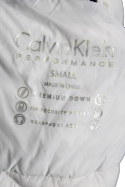 Calvin Klein Womens Quilted Puffer Vest White High Neck Zip Sleeveless Size S