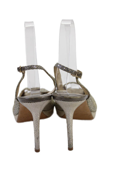 Jimmy Choo Womens Sequined Peep Toe Slingbacks Pumps Silver Gold Size 39 9