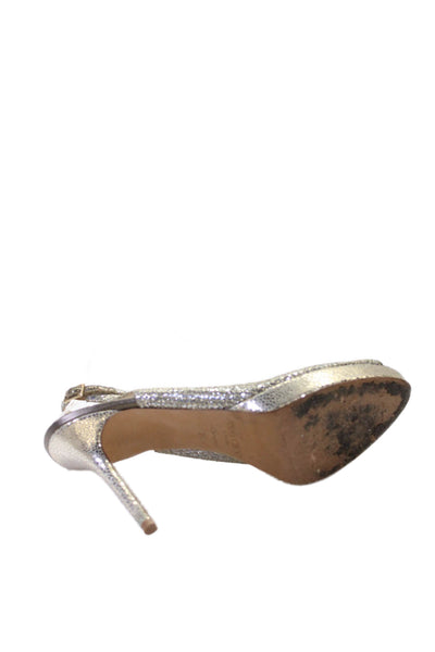 Jimmy Choo Womens Sequined Peep Toe Slingbacks Pumps Silver Gold Size 39 9