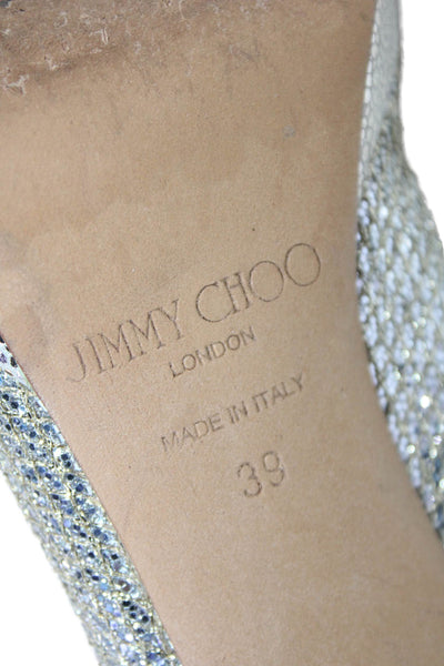 Jimmy Choo Womens Sequined Peep Toe Slingbacks Pumps Silver Gold Size 39 9