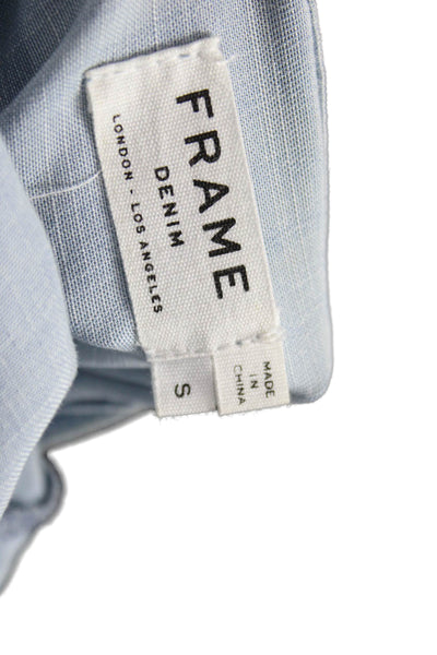 Frame Denim Womens Light Blue Tencel Button Up Blouse High Neck Size S