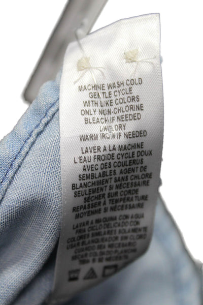 Frame Denim Womens Light Blue Tencel Button Up Blouse High Neck Size S
