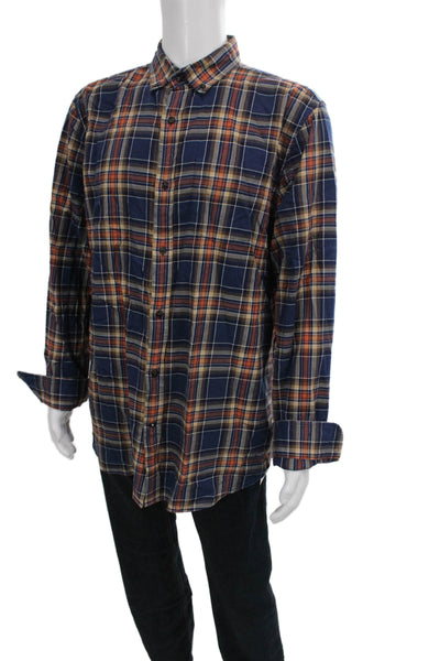 Banana Republic Mens Plaid Slim Fit Button Down Shirt Blue Size Extra Large