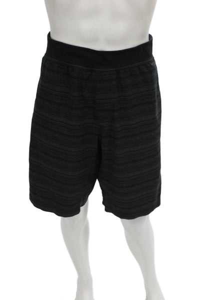 Lululemon Mens Sweat Shorts Black Striped Polyester Size 2XL