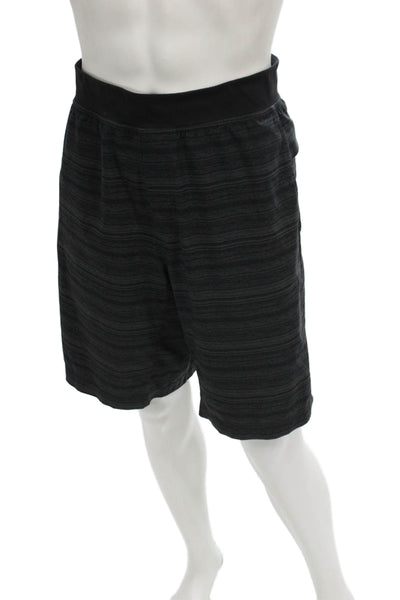 Lululemon Mens Sweat Shorts Black Striped Polyester Size 2XL