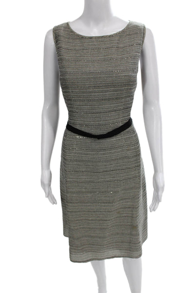 Lafayette 148 New York Women Sheath Striped Gray Sleeveless Dress Size 8