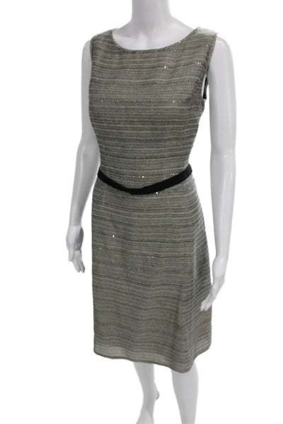 Lafayette 148 New York Women Sheath Striped Gray Sleeveless Dress Size 8