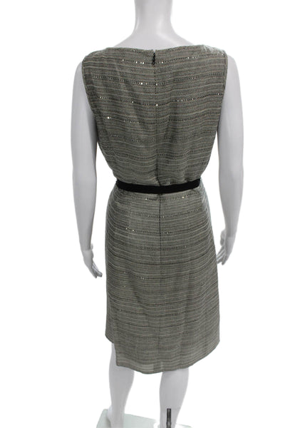 Lafayette 148 New York Women Sheath Striped Gray Sleeveless Dress Size 8