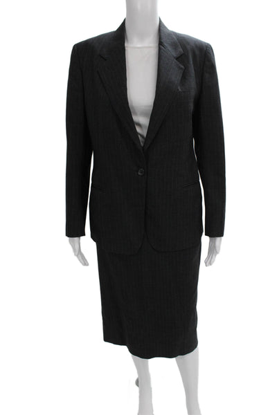 Brooks Brothers Womens Striped Print Long Sleeve Blazer Set Gray Size 6