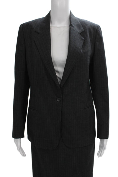 Brooks Brothers Womens Striped Print Long Sleeve Blazer Set Gray Size 6