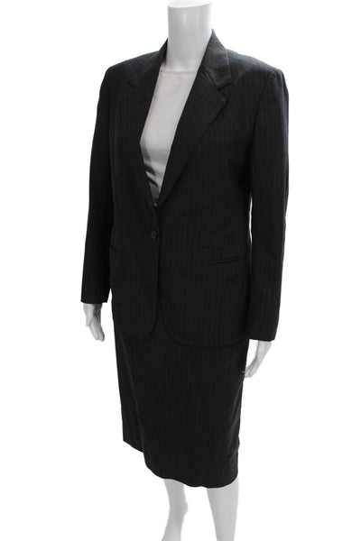 Brooks Brothers Womens Striped Print Long Sleeve Blazer Set Gray Size 6