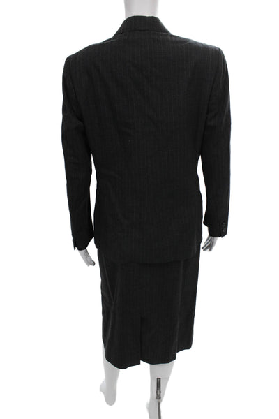 Brooks Brothers Womens Striped Print Long Sleeve Blazer Set Gray Size 6