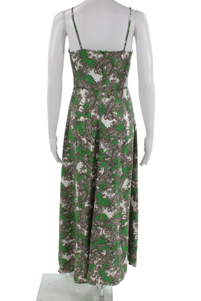 L'Agence Women Green Paisley Maxi V-Neck Sundress Sleeveless Size 0
