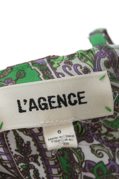 L'Agence Women Green Paisley Maxi V-Neck Sundress Sleeveless Size 0