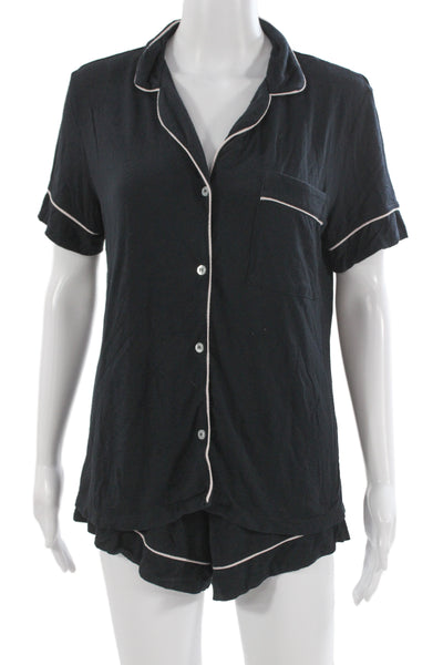 Eberjey Womens Button Down Short Sleeves Pajama Set Black Size Extra Small