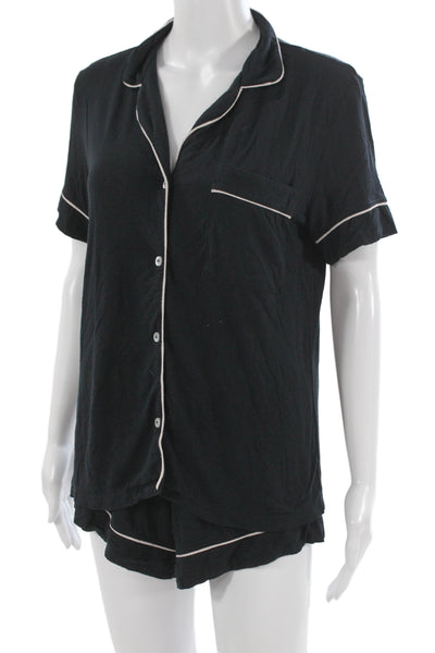 Eberjey Womens Button Down Short Sleeves Pajama Set Black Size Extra Small