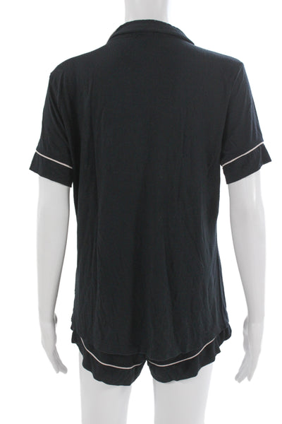 Eberjey Womens Button Down Short Sleeves Pajama Set Black Size Extra Small