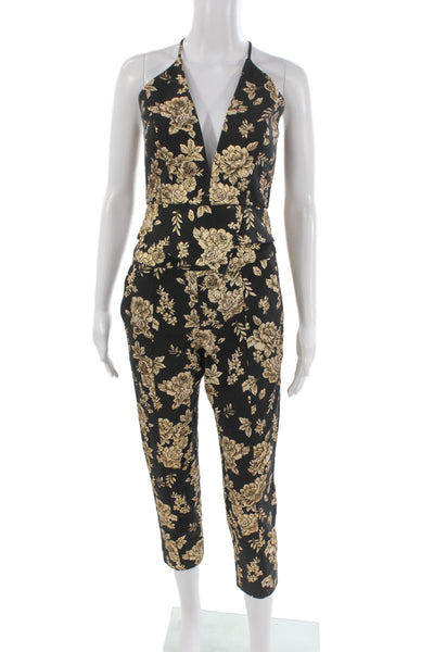 Michelle Mason Womens Floral Print Tank Top Pant Set Black Gold Size 0