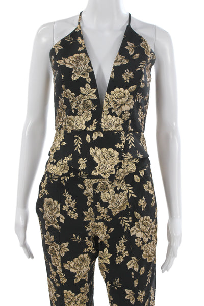 Michelle Mason Womens Floral Print Tank Top Pant Set Black Gold Size 0