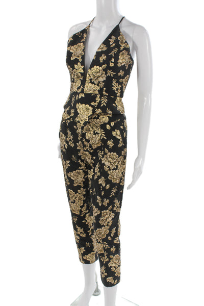 Michelle Mason Womens Floral Print Tank Top Pant Set Black Gold Size 0