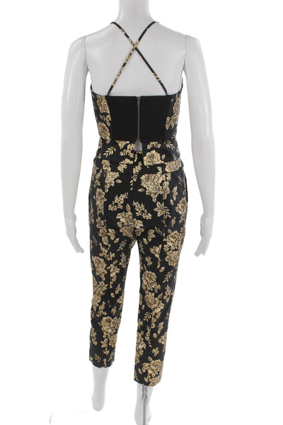 Michelle Mason Womens Floral Print Tank Top Pant Set Black Gold Size 0
