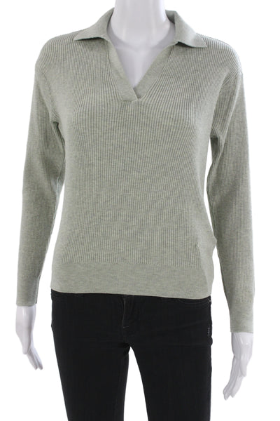 Uniqlo Unisex Gray Collared Long Sleeve Pullover Rayon Blend Size XS