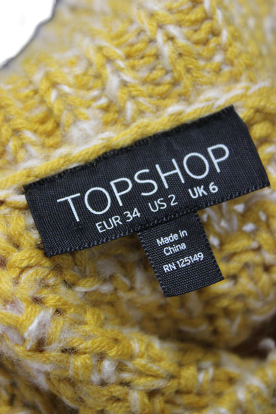 Topshop Unisex Yellow 90s Mock Neck Pullover Sweater 100% Acrylic Size 2