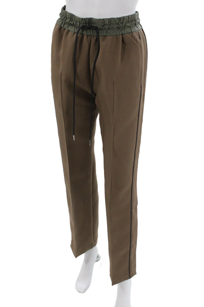 Sacai Mens Jogger Dress Pants Brown Polyester Button Army Solid Fall Size 1
