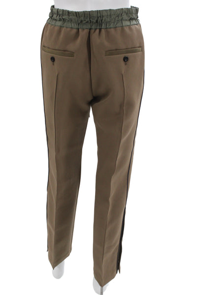 Sacai Mens Jogger Dress Pants Brown Polyester Button Army Solid Fall Size 1