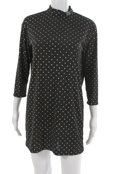 Marc Jacobs Womens Black Polka Dot Shift Dress Mock Neck 3/4 Sleeve Size 0